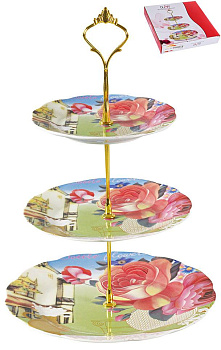 Фруктовница 3-х ярусная фарфор блюдо 155мм 180мм  230мм подарочная упаковка Флора Ваза с цветами Olaff,124-01110 000000000001192947