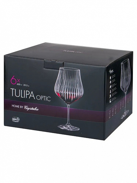 Набор бокалов для вина 6шт 450мл BOHEMIA CRISTAL Тулипа с оптикой стекло 000000000001203140