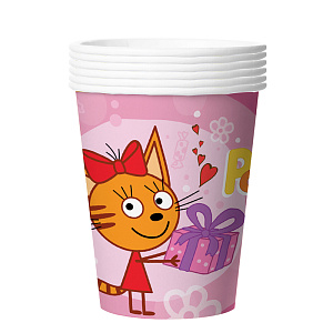 Набор стаканов для праздника 6шт 250мл Дон Баллон Три Кота С Днем Рождения! розовый 000000000001211889