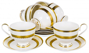 Набор чайный 12 предметов (чашка 230мл-6шт/блюдце-6шт) BALSFORD Саксония золото/белый подарочная упаковка фарфор 000000000001193938