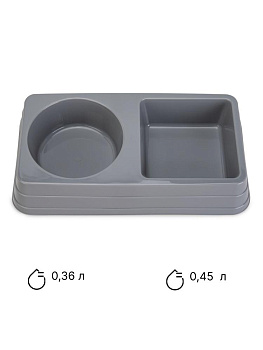 Миска для животных 0,8л (0,45л+0,36л) LUCKY PET двойная серый пластик 000000000001223401