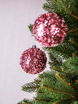 Набор новогодних шаров 3шт 8см Пайетки бусины розовая роза пластик 000000000001208648