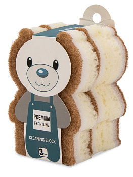 Губка для мытья посуды трёхслойная МИШКА 12х8х3см натуральный_ST 000000000001228717