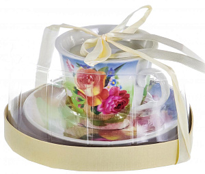 Пара чайная 220мл/блюдце OLAFF Ваза с цветами Флора подарочная упаковка фарфор 000000000001197811