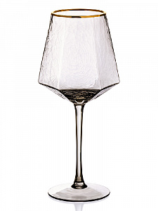 Бокал для вина 400мл LUCKY ледяной серый с золотой каймой стекло 000000000001210471