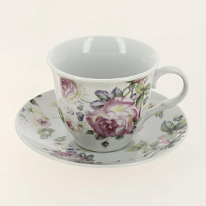 Набор чайный фарфор 13шт (6 чашек 220мл + 6 блюдец + чайник 1000мл) подарочная упаковка Флора Аромат Olaff 124-01169 000000000001200547