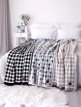 Плед 150x200см DE'NASTIA Гусиные лапки черный/белый акрил 000000000001212168