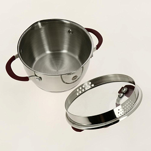 Кастрюля из нержавеющей стали, стеклянная крышка с силиконовыми прихватками и пароотводом 2л Exellence Sweet Home SH08008 000000000001191174