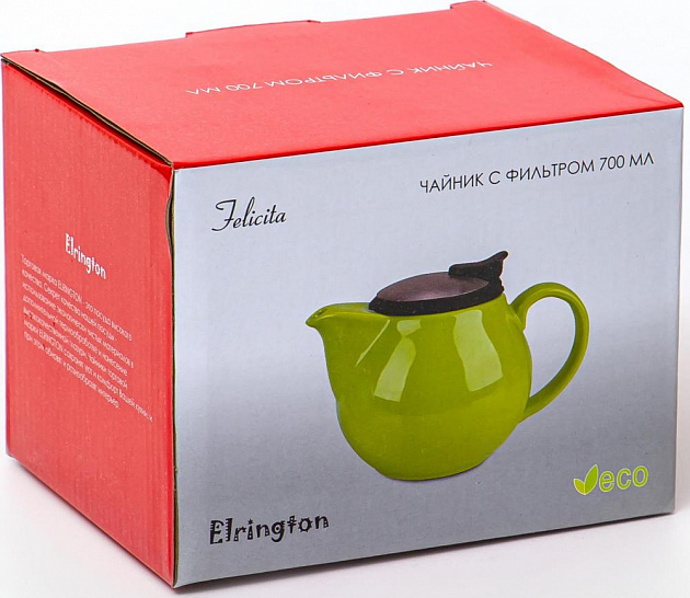 Чайник 700мл Elrington ФЕЛИЧИТА фильтр глазурь зелёный подарочная упаковка керамика 109-06065 000000000001203893