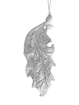 Новогоднее подвесное елочное украшение Листик серебро из полипропилена / 12x4,5см арт.80233 000000000001191248