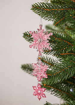 Украшение декоративное Нить из 3х снежинок 18,5х6,5см розовый пластик 000000000001208280