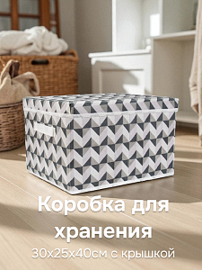 Коробка для хранения 30х25х40см с крышкой и ручкой  зигзаг белый ПЭТ/картон 000000000001221546