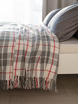 Покрывало 150x200см DE'NASTIA клетка серый/белый хлопок 000000000001229648