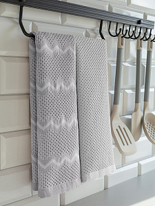 Набор полотенец кухонных 35x70см 2шт DE'NASTIA 270гр вафля зиг-заг/однотон темно-серый хлопок 000000000001228567