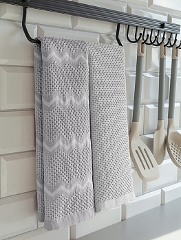 Набор полотенец кухонных 35x70см 2шт DE'NASTIA 270гр вафля зиг-заг/однотон темно-серый хлопок 000000000001228567