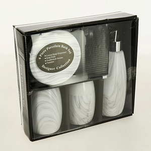 Набор для ванной 4 предмета ДОЛЯНА Мрамор мыльница дозатор для мыла 2 стакана керамика пластик 000000000001209706