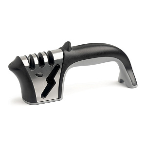 Точилка для ножей 22,5x4x9см DE'NASTIA трехэтапная заточка+заточка ножниц черный пластик 000000000001218767