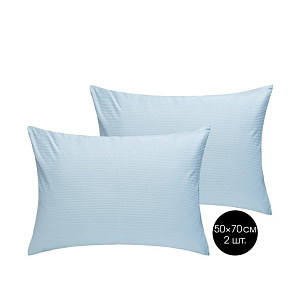 Наволочки 50х70см-2шт DE'NASTIA голубой сатин-страйп 3мм хлопок-100% 000000000001215550
