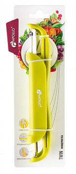 Овощечистка APOLLO Twin. Изделие имеет два лезвия( с прямой заточкой, с зазубринами),защитный чехол.Нержавеющая сталь 18/0, пищевой 000000000001197345