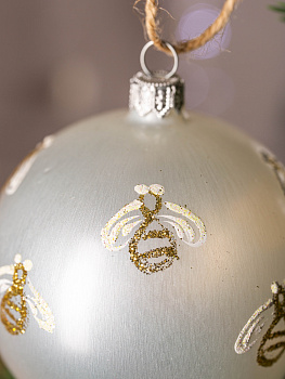 Декоративное украшение Шар №5 D9,5см БИРЮСИНКА Пчелы белый стекло 000000000001207649