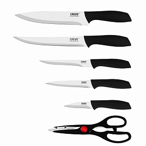 Набор ножей 7 предметов с подставкой CALVE CL-3133.Подставка дерево,ножницы,нож поворской 20см,д/нарезки 20см,разделочный 14см,униве 000000000001194612