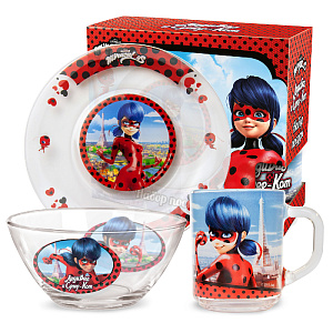 Набор детской посуды 3 предмета ND PLAY Леди Баг и Супер Кот Париж подарочная упаковка стекло 000000000001193237