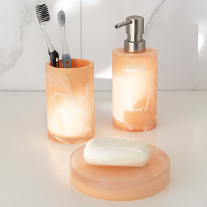 Стакан для зубных щёток DE'NASTIA мрамор розовый полирезина 000000000001213506