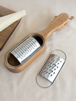 Терка 27,5x7x4/6см DE'NASTIA 2 насадки нержавеющая сталь/акация 000000000001228989