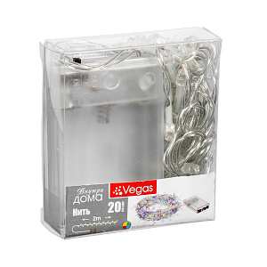 Гирлянда электрическая 2м 20 LED ламп VEGAS Нить разноцветный свет прозрачный провод на батарейках (не входят в комплект) 000000000001214516