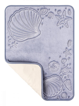 Коврик для ванной 50x70см DE'NASTIA РАКУШКИ memory синий полиэстер 000000000001207517