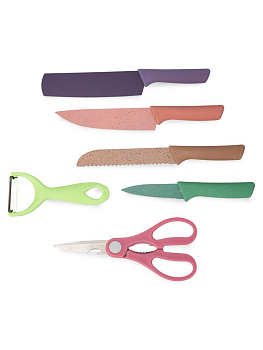 Набор ножей 6предметов(измельчитель 14см, шеф-нож 13см, для овощей 8см, для хлеба 13см, ножницы 20см, овощечистка 13см) нержавеющая сталь/полипропилен 000000000001229398