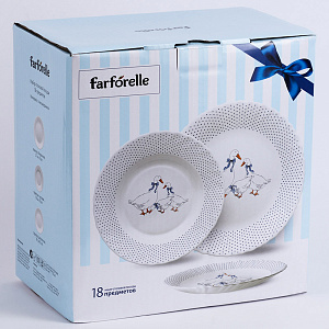 Набор столовой посуды 18 предметов FARFORELLE Гуси стеклокерамика 000000000001211305