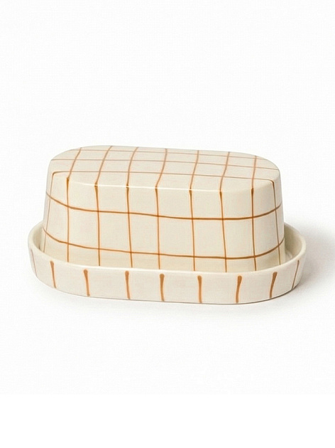 Масленка с крышкой 15,6x9,4x6,5см DE'NASTIA lattice коричневый керамика CE00674 000000000001231353