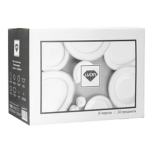 Набор столовой посуды 24 предмета Stephanie серебро (обеденная-6шт/десертная-6шт/суповая-6шт/блюдо-2шт/салатник/салфетница/набор специй) фарфор 000000000001219809