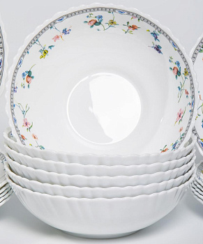 Набор столовый 19 предметов OLAFF ЗИРАНА (тарелки: 19см-6шт, 24см-6шт, салатники: 650мл 17,5см-6шт, 1,5л 23см-1шт) опал 000000000001211225