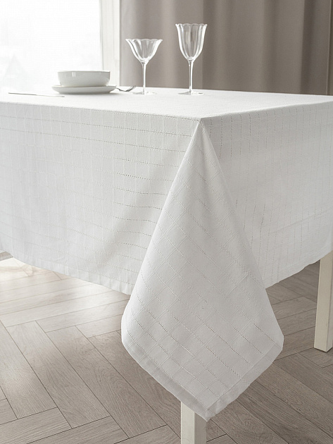 Скатерть 150x230см DE'NASTIA Мережка белый хлопок/полиэстер 000000000001226225