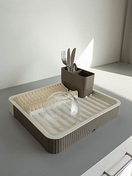 Подставка для сушки посуды 51x36x5,5см DE'NASTIA раздвижная бежевый/белый полипропилен 000000000001230492