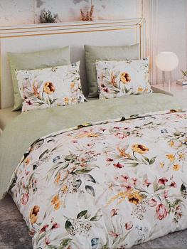 Комплект постельного белья 1,5сп LUCKY (пододеяльник 145х215см, простыня 150х220см, наволочка 70х70см-1шт) Акварель цветы сатин хлопок 000000000001225239