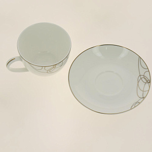 Чайная пара костяной фарфор 210мл Leontina ESPRADO, отводка сметаллическим блеском, можно мыть в ПММ, можно в микроволновой печи,LEO021GE303 000000000001193135