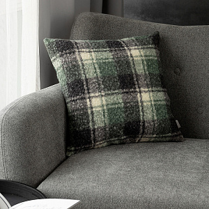Наволочка декоративная 45х45см DE'NASTIA клетка на молнии серый/зеленый букле полиэстер 000000000001226977
