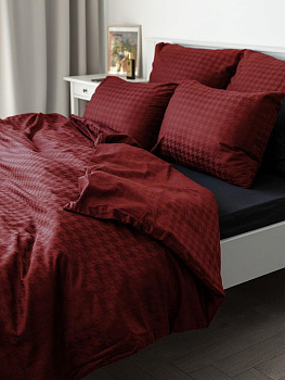 Пододеяльник 175x210см DE'NASTIA гусиная лапка бордовый жаккард сатин хлопок 100% 000000000001217233