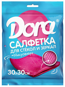 Салфетка для стекол и зеркал Dora 30х30см двухсторнняя, влаговпитывающая, полирующая, микрофибра, артикул 2001-007 000000000001203035