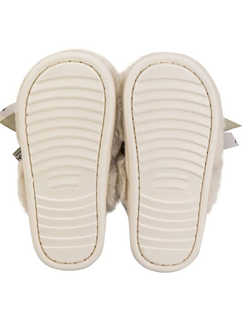 Тапочки домашние 40-41 женские меховые атласный бант молочный полиэстер/ПВХ 000000000001228922