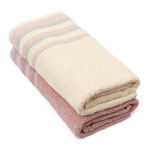 Набор махровых полотенец 2 шт 70x140см LUCKY розовый/молочный хлопок 100% 000000000001216093