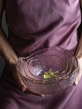 Салатник 17см/620мл LUCKY средний розовый с золотой каймой стекло 000000000001215289