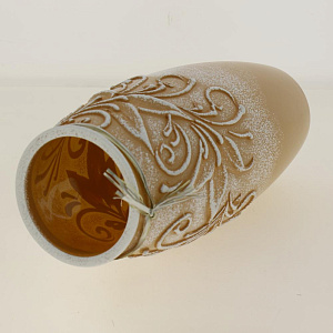 Ваза стеклянная бочка 23,5 см, тБарельефный рисунок  с ленточкой Раффа 7735/230/77-733.1 000000000001191052