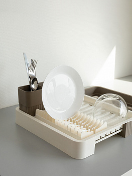 Подставка для сушки посуды 51x36x5,5см DE'NASTIA раздвижная бежевый/белый полипропилен 000000000001230492