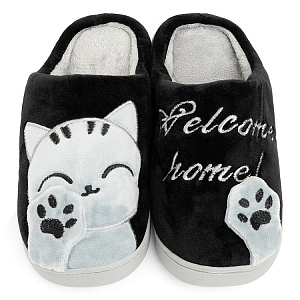 Туфли домашние-тапки р.36-37 LUCKY Коты черный/серый полиэстер 000000000001220265