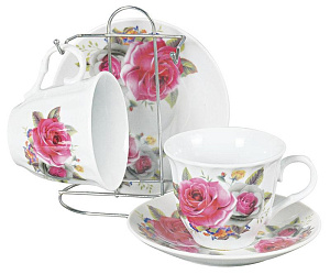 Набор чайн 4шт2чашки 220мл/2блюдца фарфор Изыск металличейский стенд  подарочная упаковка Флора Olaff 124-01067 000000000001197824