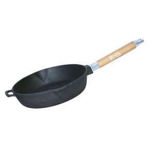 Сковорода 28см TIMA деревянная ручка два слива чугун 000000000001200714